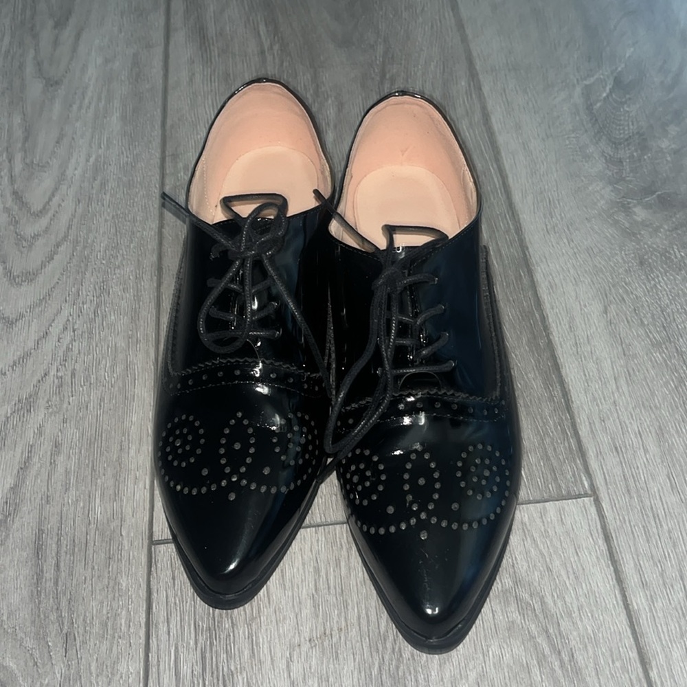 NWOT Womens Patent Leather Pointed Toe Flat Oxford Wingtip Dress… - Picture 11 of 12